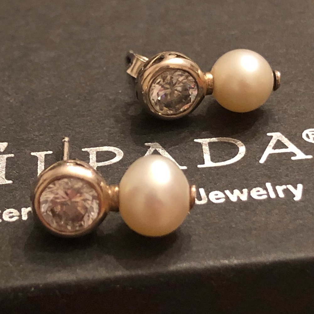 Rare Silpada Filigree Sterling Silver Pearl Cubic Zirconia Post Earrings P2118 - Picture 6 of 16
